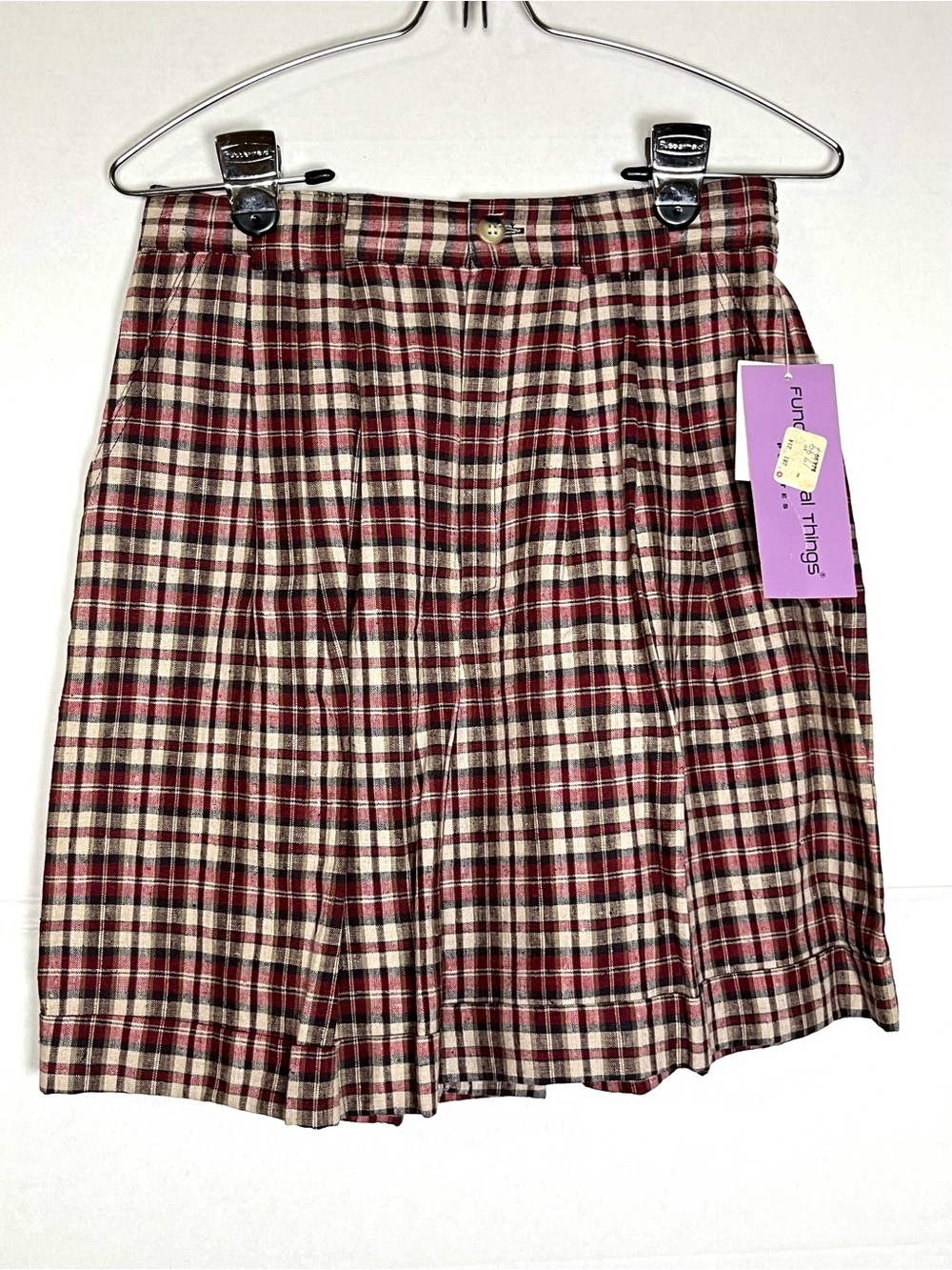 Fundamental Things Women's Burgundy Plaid Button Front Vest and  Shorts - Picture 2 of 12